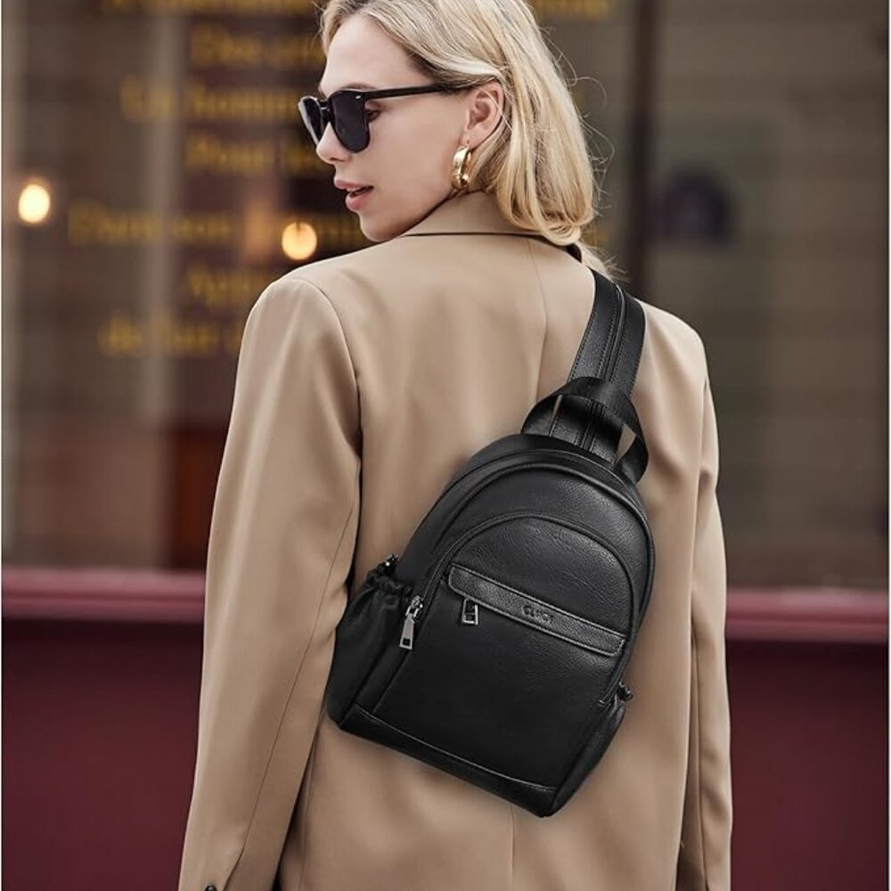 NWT! Cluci Convertible Black Faux Leather Purse Shoulder Crossbody Bag Backpack